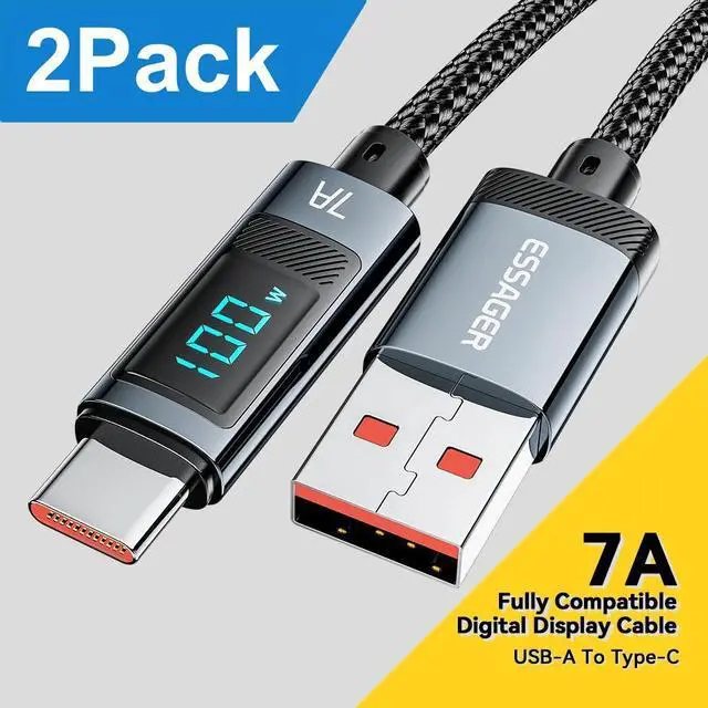 Main image of ESTONE USB A to USB C Cable, E-Mark 7A 100W PD Type-C Fast Charging 480Mbps Nylon Braided Laptop Data Cord for MacBook Pro Air iPad Samsung Galaxy Pixel LG PS5 and More, 6.6ft 2-Pack