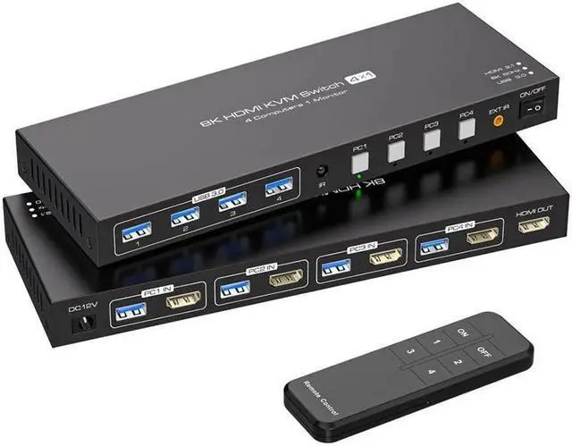 Main image of ESTONE 8K KVM Switch 1 Monitors 4 Computers HDMI, with 4 USB 3.0 Hub, 8K@60Hz HDMI 2.1 Monitor KVM Switch, Wired Controller KVM Switches, Share Keyboard Mouse Printer, EDID,Plug and Play
