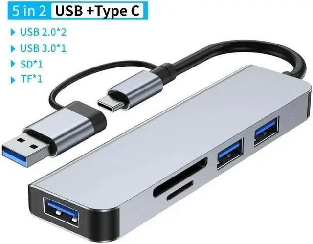 Main image of ESTONE 2-in-1 USB-A USB-C Hub for Laptop 5 in 1 USB C Dongle 3*USB-A Port, TF/SD Card Reader for MacBook Pro/Air, iPad Pro, XPS, Thinkpad