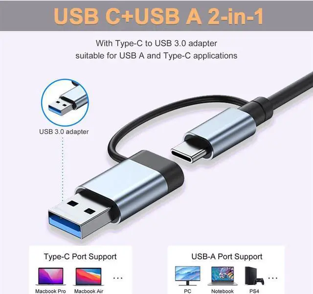 Alt view image 7 of 7 - ESTONE 2-in-1 USB-A USB-C Hub 5 in 1 USB Hub Adapter Docking Station Dongle USB A Type-C Hub to Multi Port USB Speed 5Gbps TF/SD Card Reader USB C Hub