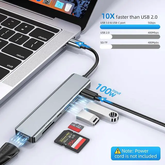 Alt view image 5 of 7 - ESTONE Aluminum 7 in 1 USB C Hub with USB 3.0, USB 2.0 Ports, 100W PD, 4K HDMI, TF/SD Card Reader, USB-C Data Ports for MacBook Pro Air and More Devices