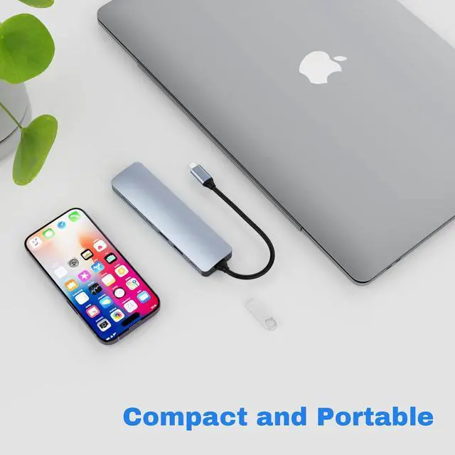 Alt view image 7 of 7 - ESTONE USB C to HDMI Adapter, 7-in-1 USB C Docking Station Dual Monitors for Windows, USB C Adapter with 4K HDMI, 2*USB 3.0, 100W PD, USB-C Data,SD/TF for Laptops, Computers, MacBook Pro/Air