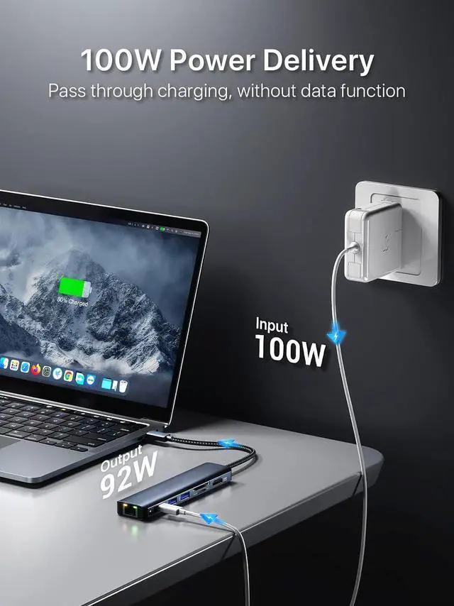 Alt view image 5 of 7 - ESTONE USB-C Type-C to Ethernet Adapter, 7 in 1 USB C Hub Ethernet with 2 USB 3.0 Ports/1 USB-C Ports/Gigabit Rj45, Thunderbolt (3/4) to Network Adapter for MacBook Pro/Air, XPS, iPad Pro