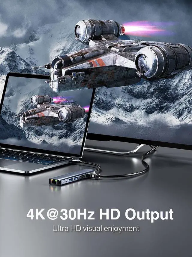 Alt view image 3 of 7 - ESTONE USB-C Type-C to Ethernet Adapter, 7 in 1 USB C Hub Ethernet with 2 USB 3.0 Ports/1 USB-C Ports/Gigabit Rj45, Thunderbolt (3/4) to Network Adapter for MacBook Pro/Air, XPS, iPad Pro