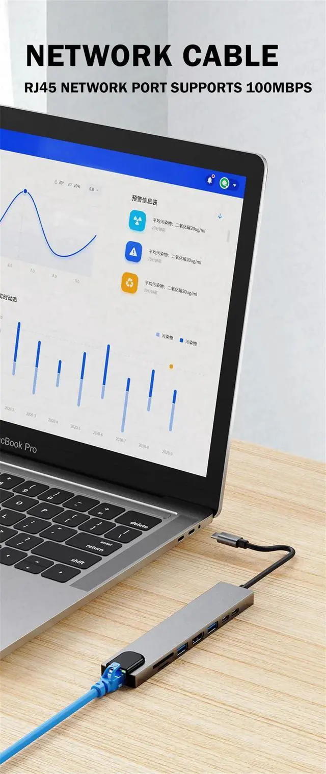 Alt view image 3 of 7 - ESTONE USB-C Hub for Laptop 8 in 1 USB C Dongle with 4K HDMI, 100W PD, USB-A 3.0&2.0 Port, TF/SD Card Reader,USB-C, 10/100M Ethernet, for MacBook Pro/Air, iPad Pro, XPS