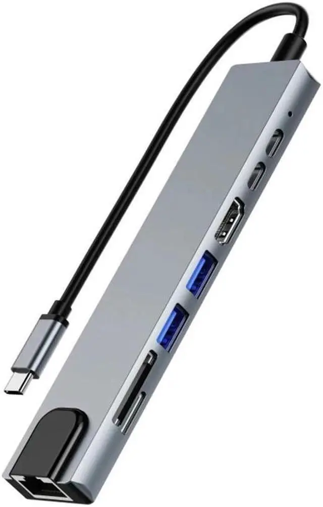 Main image of ESTONE 8in1 USB Hub  4K HDMI, USB3.0, USB2.0,TF/SD Card Reader,USB-C, 100W PD, Ethernet for Versatile Connectivity  USB C Hub Multiport Adapter for MacBook Pro & Air M1 M2,