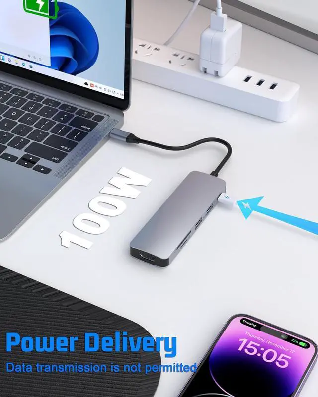 Alt view image 3 of 7 - ESTONE USB C Hub, 6-in-1 USB C to HDMI Adapter with 4K HDMI, 100W PD, USB 3.0, USB 2.0 and SD/TF Card Reader, Multiport Splitter Compatible with MacBook Air/Pro M1/M2, Surface Go and More