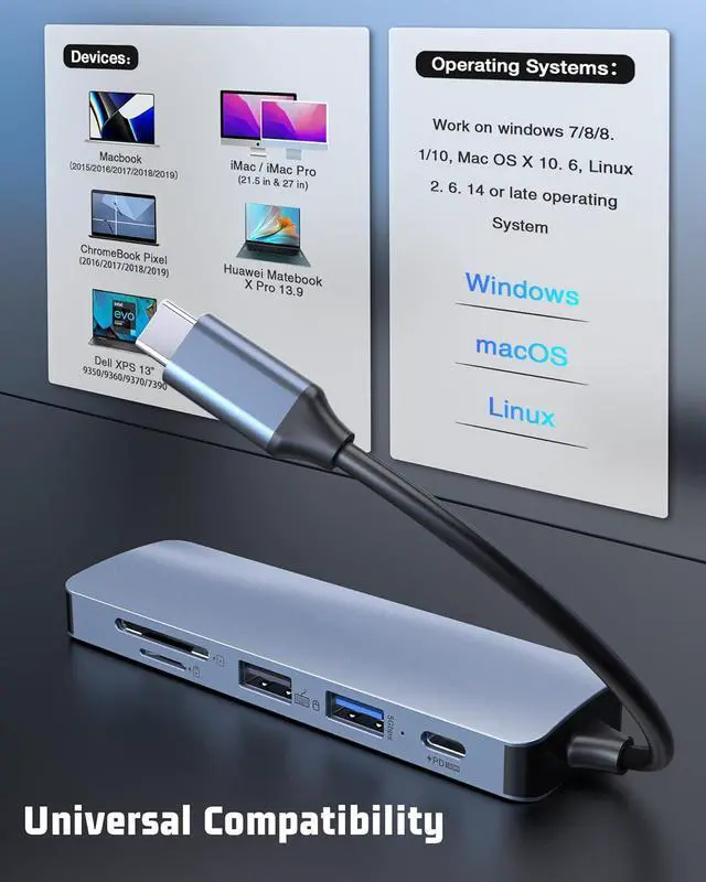 Alt view image 7 of 7 - ESTONE USB C Hub, 6-in-1 USB C to HDMI Adapter with 4K HDMI, 100W PD, USB 3.0, USB 2.0 and SD/TF Card Reader, Multiport Splitter Compatible with MacBook Air/Pro M1/M2, Surface Go and More