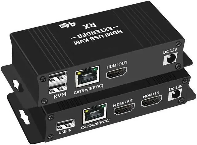 Main image of ESTONE  HDMI KVM Extender Over Cat5e Cat6 4K 60Hz HDMI USB KVM Extender Transmit with Loop Out Support USB Keyboard Mouse Extension, Long distance transmission up to 60M/196ft
