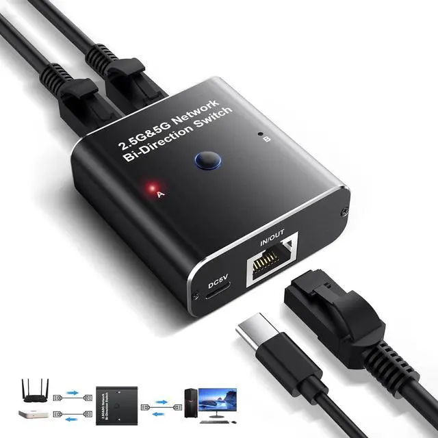 Main image of ESTONE 2 Port RJ45 Network Switch, Ethernet Splitter 2-in 1-Out or 1-in 2-Out, Ethernet Selector 1000Mbps CAT8/ CAT7/ Cat6A/ Cat6/ Cat5e/ Cat5