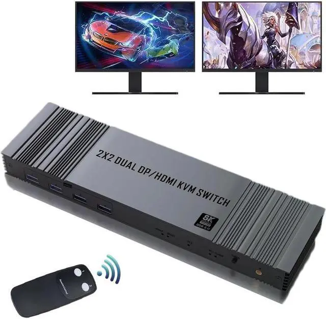 Main image of ESTONE HDMI DP KVM Switch 2 Monitors 2 Computers 8K@60Hz, USB3.0 KVM Switch Dual Monitor with 4 USB 3.0 Ports Sharing Keyboard and Mouse, Printer/Scanner, Desktop Controller