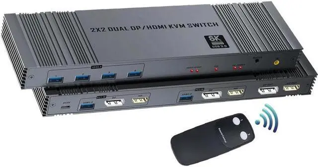 Main image of ESTONE HDMI DP KVM Switch Dual Monitor 2 Computers KVM Switch Support 8K@60Hz USB 3.0 KVM Switches Share Dual Monitors and 4 USB 3.0 Ports Support Extended/Copy Mode