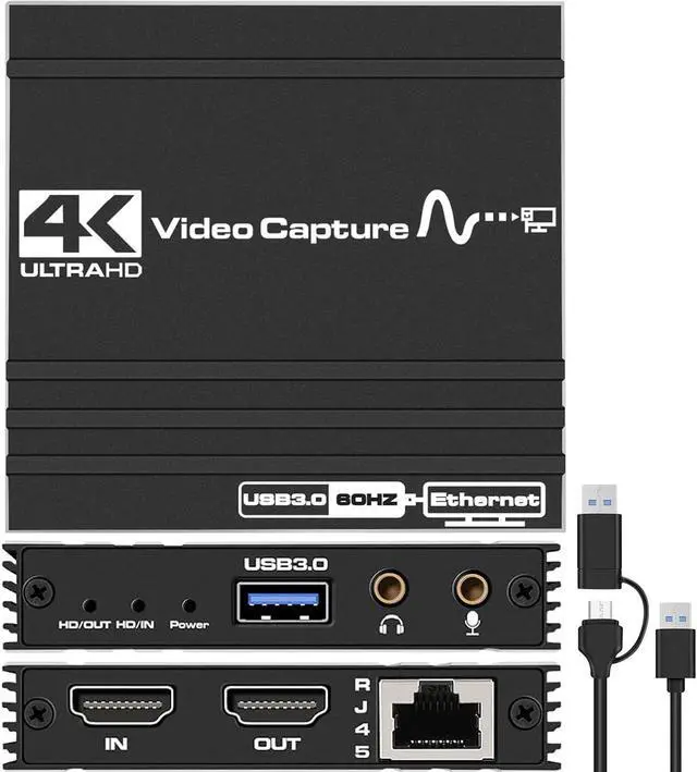 Main image of ESTONE 4K Capture Card, Audio Video Capture Card with Microphone & HDMI Loop-Out,1000M RJ45, 1080p 60fps Video Recorder for Gaming/Live Streaming/Video Conference, Works for PS4/OBS/Camera/ PC