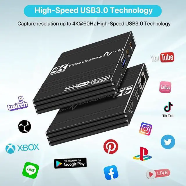 Alt view image 7 of 7 - ESTONE 4K Capture Card, Audio Video Capture Card with Microphone & HDMI Loop-Out,1000M RJ45, 1080p 60fps Video Recorder for Gaming/Live Streaming/Video Conference, Works for PS4/OBS/Camera/ PC