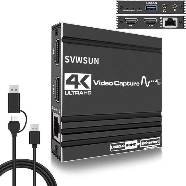 Main image of ESTONE 4K 60Hz Audio Video Capture Card with Ethernet,HD Video Capture,HDMI USB 3.0 USB-C Video Grabber Device, Full HD 1080P 60FPS Compatible with Nintendo Switch/PS4/PS5/Xbox One (Black)