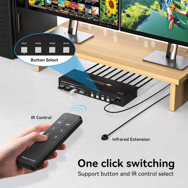 Alt view image 6 of 7 - ESTONE HDMI+DisplayPort Dual Monitor KVM Switch 2 Monitors 4 Computers 4K@60Hz USB 3.0 KVM Switches for 4 PC or Laptops Share Dual Monitor and 1 Set of Keyboard Mouse Printer and Scanner