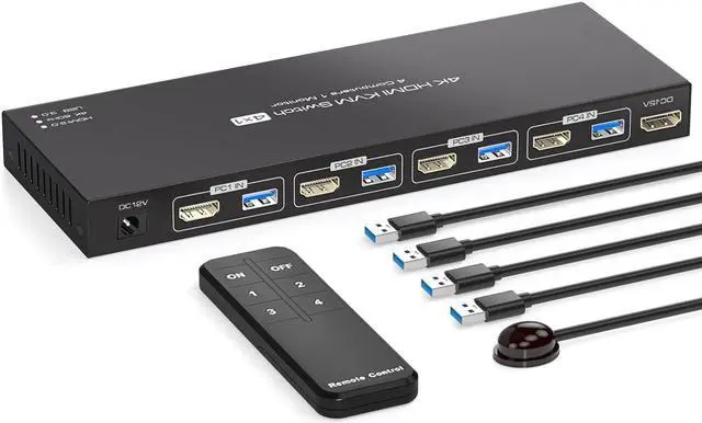 Main image of ESTONE 4K KVM Switch 1 Monitors 4 Computers HDMI, with 4 USB 3.0 Hub, 4K@60Hz HDMI 2.0 Monitor KVM Switch, Wired Controller KVM Switches, Share Keyboard Mouse Printer, Plug and Play