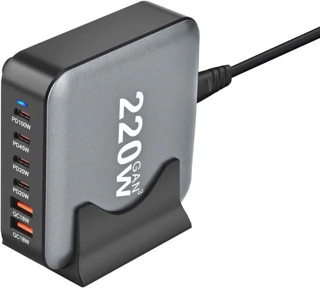 Main image of ESTONE 220W USB C Charging Station Hub, 6-Port GaN PPS Fast Travel Charger for MacBook Pro/Air, Chromebook, GalaxyBook, Pixelbook, Surface, iPad Pro, Steam Deck, and More