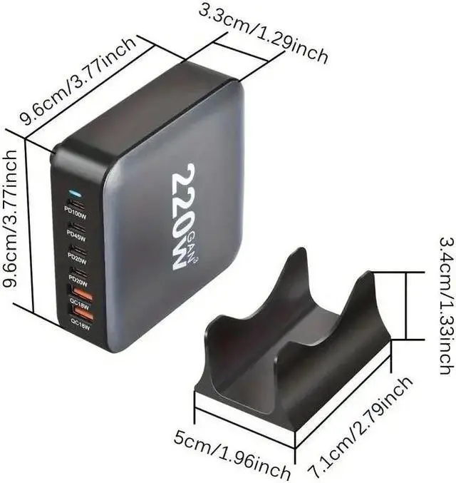 Alt view image 7 of 7 - ESTONE 6 Port USB C Charger, 220W GaN, iPad Charging Station Hub, PD3.0 QC3.0 Fast Compact for MacBook Pro/Air, iPad Pro, Galaxy S23, XPS 13, Note 20/10+, iPhone 16/15/14/Pro