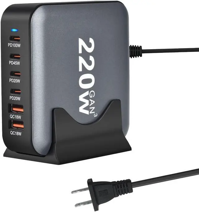 Main image of ESTONE 6-Port USB C Charger 220W PD3.0 QC3.0 USB C Desk Charger Portable Adapter Charging Station Hub Compatible with iPhone 16/15/14/13/13 Pro Max/MacBook/iPad Pro/Galaxy