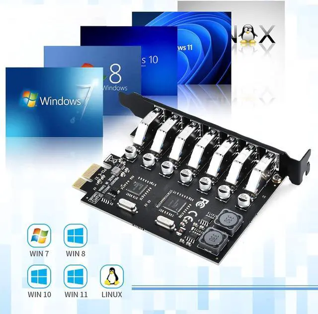 Alt view image 5 of 7 - 7 Port PCIE Expansion Card, USB 3.0 Superspeed 5Gbps Front Expansion Card, Internal USB Hub Converter for Win XP Win7 Win 8 Win 10 Win 11 Linux