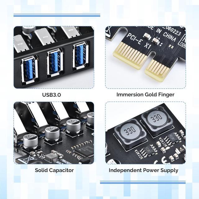PCI-E To USB 3.0 7-Port Expansion Card - Internal USB Hub For Desktop PC With 5Gbps Speed