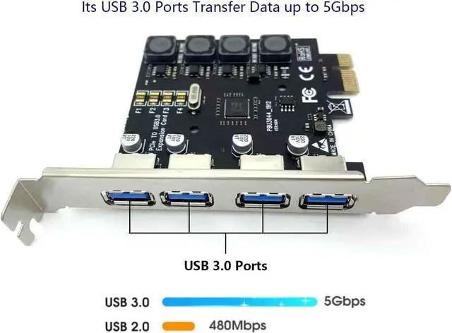 Alt view image 2 of 7 - Jansicotek 4 Port PCIE Expansion Card, USB 3.0 Superspeed 5Gbps Front Expansion Card, Internal USB Hub Converter for Win XP Win7 Win 8 Win 10 Win 11 Linux