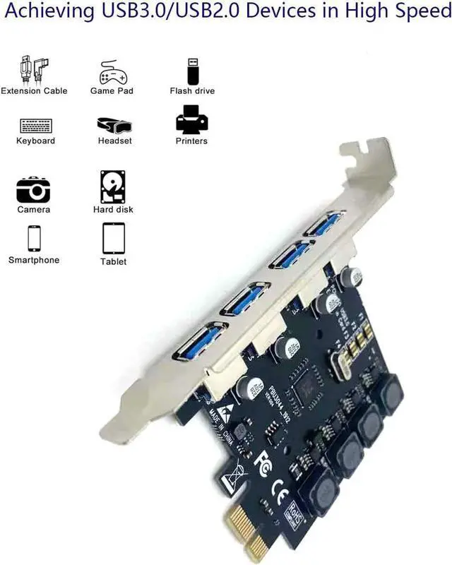 Alt view image 4 of 7 - Jansicotek PCI-E to USB 3.0 4-Port(4X USB-A) Expansion Card,PCI Express USB Add in Card, Internal USB3.0 Hub Converter for Desktop PC Host Card Support Windows 10/8/7/XP and MAC OS 10.8.2 Above