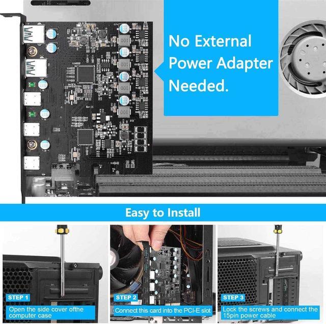 Alt view image 6 of 7 - ESTONE PCI Express Expansion Card, 10Gbps USB 3.2 Gen 2 5-Port Front Expansion Card, Connect5 Devices Expanded - (3X USB C - 2X USB A)