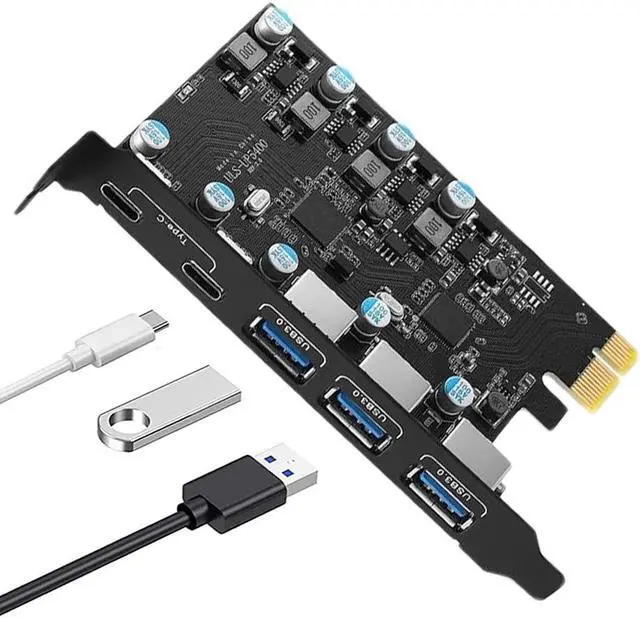 Main image of ESTONE PCI-E to USB 5-Port((2*USB C - 3*USB A)) Expansion Card,PCI Express USB Add in Card, Internal USB3.0 Hub Converter for Desktop PC Host Card Support Windows 10/8/7/XP and MAC OS 10.8.2 Above
