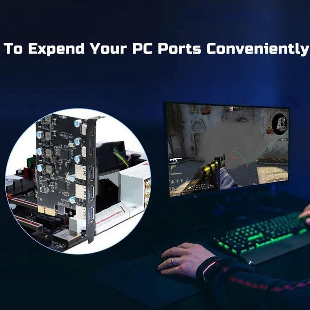 Alt view image 2 of 7 - ESTONE PCIE to USB Expansion Card, 5-Port (3X USB 3.0 A,2X USB C) Superspeed 5Gbps Front Expansion Card, USB PCIE Expansion Card for Win XP Win7 Win 8 Win 10 Win 11 Linux