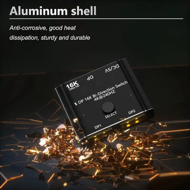 Alt view image 7 of 7 - ESTONE 16K Displayport Switch - Bi-Directional DP Splitter 1 in 2 Out/2 in 1 Out 16K@60Hz 3D 4K@240Hz 8K@60Hz for Esports & Gaming,Multiple Source and Displays(A0201)