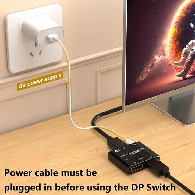 Alt view image 5 of 7 - ESTONE 16K Displayport Switch - Bi-Directional DP Splitter 1 in 2 Out/2 in 1 Out 16K@60Hz 3D 4K@240Hz 8K@60Hz for Esports & Gaming,Multiple Source and Displays(A0201)