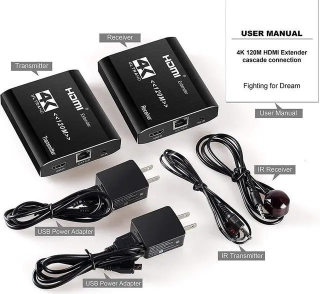 Alt view image 7 of 7 - ESTONE HDMI Extender 4K@30Hz, 3D, Over Single Cat5e/Cat6/Cat 7 Cable Full HD Uncompressed Transmit Up to 393 Ft(120m), IR and HDMI Loop Function Supported (Transmitter and Receiver)