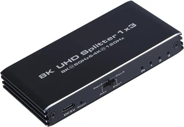 Main image of ESTONE 4K 120Hz 1 in 3 Out HDMI Splitter - Ultra HD 8K @ 60 Hz 1x3 V. 2.1 HDCP 2.3, Power HDMI Supports 8K 3D Full HD 1080P for Xbox, PS4 PS3 Blu Ray TV HDTV - Adapter Included