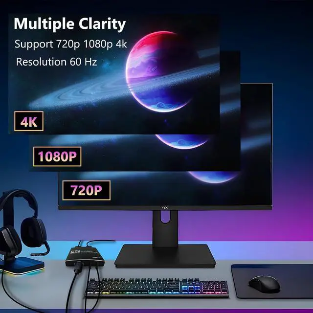 Alt view image 2 of 7 - ESTONE 4K@60Hz Capture Card, Audio Video Capture Card, 1080p 60fps Video Recorder for Gaming/Live Streaming/Video Conference, Works for Nintendo Switch/PS4/OBS/Camera/ PC