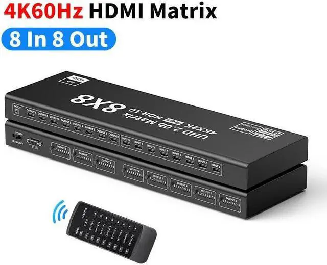 Main image of ESTONE 4K HDMI Matrix Switch 8 X 8 ,8 in 8 Out Video Switcher Splitter with IR Remote Controller,Support HDMI2.0 RGB888/YUV444 RS232 Panel Key HDCP2.2 HDR10 3D etc