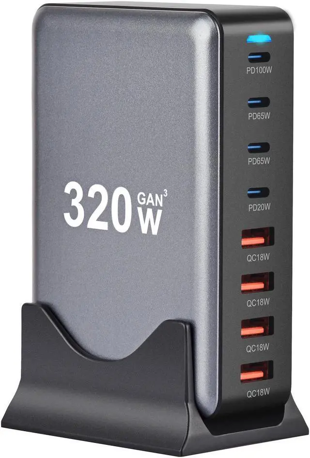 Main image of ESTONE 8-Port USB Type C Charger, 320W Fast Desk Charger, QC3.0 PD3.0 Type C Charging Block Travel GaN Charger Adapter for iPhone Pro, Samsung, MacBook Pro/Air, iPad, Laptops, XPS
