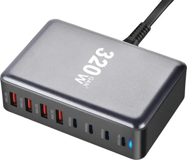 Main image of ESTONE 320W 8-Port USB-C PD3.0 QC3.0 Laptop Charger Power Charging Station Hub Compatible with MacBook Pro/Air, iPad Pro, iPhone 16/15/14 Pro, Galaxy Tab S8, S23, XPS