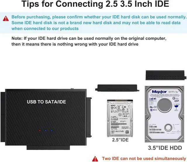 Alt view image 3 of 7 - ESTONE USB C to SATA or IDE Adapter, Hard Drive Adapter Cable Universal for 2.5/3.5 inch SATA HDD/SSD & IDE HDD with 12V/2A Power Adapter