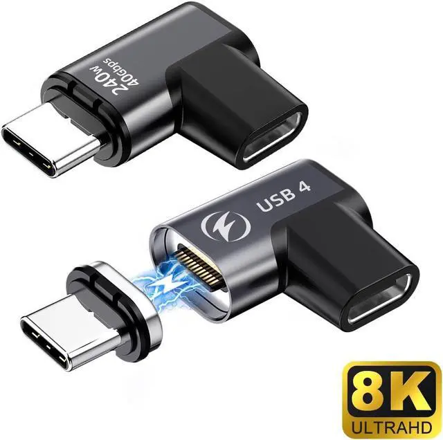 Main image of ESTONE 2Pack 240W Magnetic Right Angle USB C Male to USB C Female Adapter 90 Degree, Type C Adapter Extender, 40Gbps 8K Video for USB 4 Steam Deck, ROG Ally, Switch, PC, Tablet, iPhone 15
