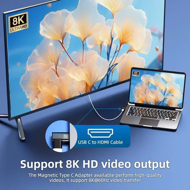 Alt view image 7 of 7 - ESTONE Magnetic USB C Adapter Extender (2 Pack) Straight 240w USB4 40Gbps 8K 60Hz for Thunderbolt 3/4, MacBook Pro/Air USB-C Laptop and More Type C Devices