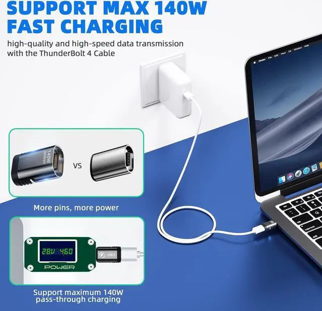 Alt view image 3 of 7 - ESTONE Magnetic USB C Adapter Extender (2 Pack) Elbow 140w USB4 40Gbps 8K 60Hz for Thunderbolt 3/4, MacBook Pro/Air USB-C Laptop and More Type C Devices