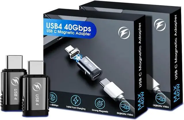 Main image of ESTONE Magnetic USB C Adapter Extender (2 Pack) Elbow 140w USB4 40Gbps 8K 60Hz for Thunderbolt 3/4, MacBook Pro/Air USB-C Laptop and More Type C Devices