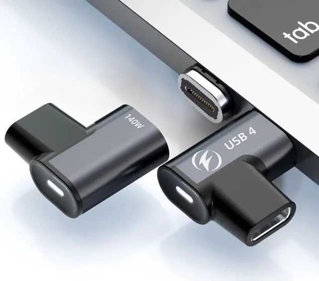 Main image of ESTONE USB C Magnetic Adapter 140W, (2 Pack) Magnetic USB C Adapter 24 Pin Right Angle with USB4 20Gbps 8K 60Hz Video for Thunderbolt 3/4, MacBook Pro/Air USB-C Laptop and More Type C Devices