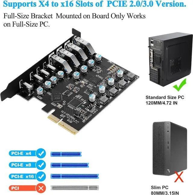 Alt view image 4 of 7 - ESTONE PCIE USB 3.2 Gen 2 Card 8 Ports(4X USB C - 4X USB A), PCI Expree to USB Expansion Card Super Speed 10Gbps PCI-e USB3.2 Hub Controller Adapter for Windows 11/10/8/7/XP/Vista