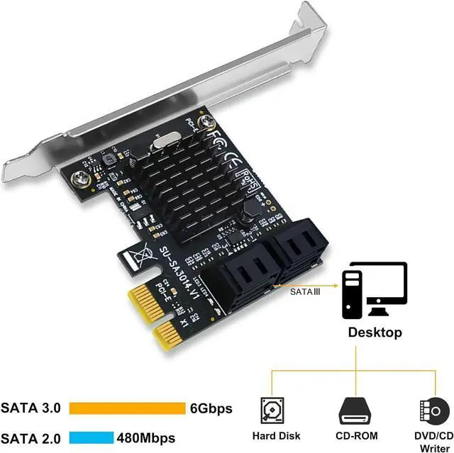 Alt view image 3 of 7 - ESTONE PCIE 1X SATA Card 4 Ports,with Low Profile Bracket, PCIE to SATA 3.0 6 Gbps Controller, PCIE to SATA Expansion Card,SATA Controller PCIE Card