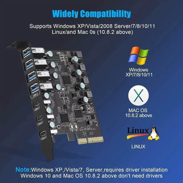 Alt view image 5 of 7 - ESTONE PCIE to USB3.2 Expansion Card, 7-Port (4X USB 3.2 A,3X USB C) Superspeed 10Gbps Front Expansion Card, USB PCIE Expansion Card for Win XP Win7 Win 8 Win 10 Win 11 Linux