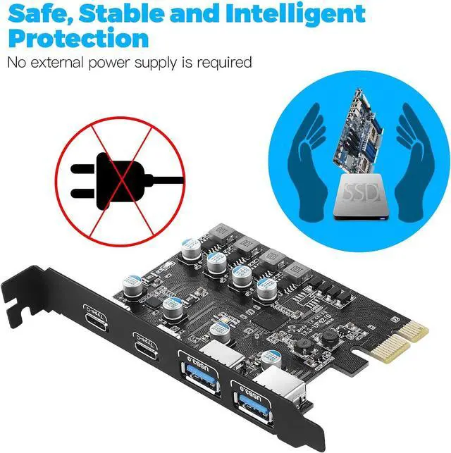 Alt view image 4 of 7 - ESTONE PCIE USB 3.0 Card 4 Ports(2X USB-C - 2X USB-A) PCI Expree to USB Expansion Card Super Speed 5Gbps PCI-e USB3 Hub Controller Adapter for Windows 11, 10, 8.x, 7, Vista, XP Desktop PCs