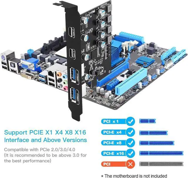Alt view image 2 of 7 - ESTONE 4 Ports PCI-E to USB 3.0 Expansion Card (2X Type USB C - 2 USB A), Internal Converter PCI Express Expansion Card for Desktop PC Card, Support WindowsXP/7/8/10 and MAC OS